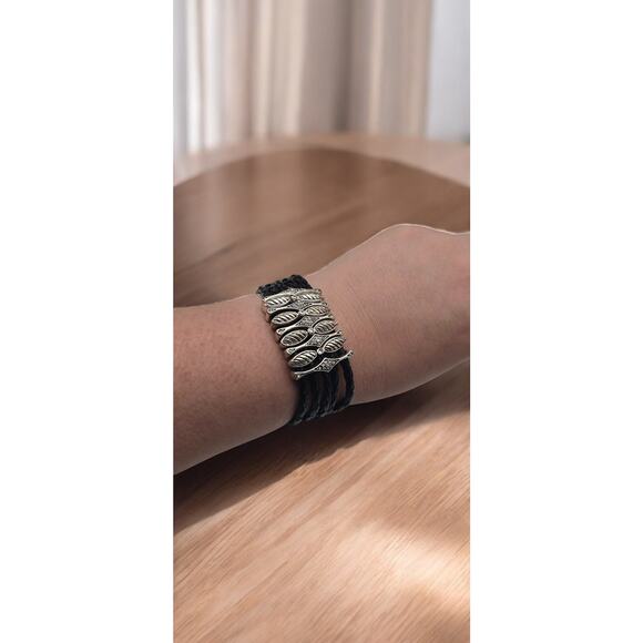 Multi-Strand Black Bracelet with Silver Accents and Magnetic Clasp - Picture 4 of 5